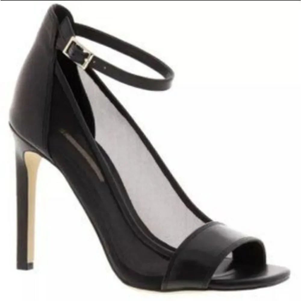 BCBG GENERATION LEATHER MESH ANKLE STRAP HIGH HEEL SANDAL